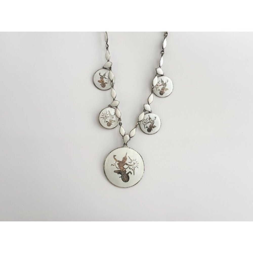 Rare Siam Sterling Silver White Multi-Figure Thai Made 30's 925 Vintage Necklace - Picture 16 of 16